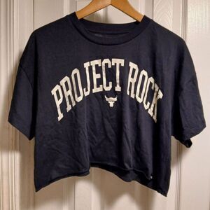 Under ARMOUR Project Rock Workout Black Roomy Cropped T-Shirt SZ.S/M
